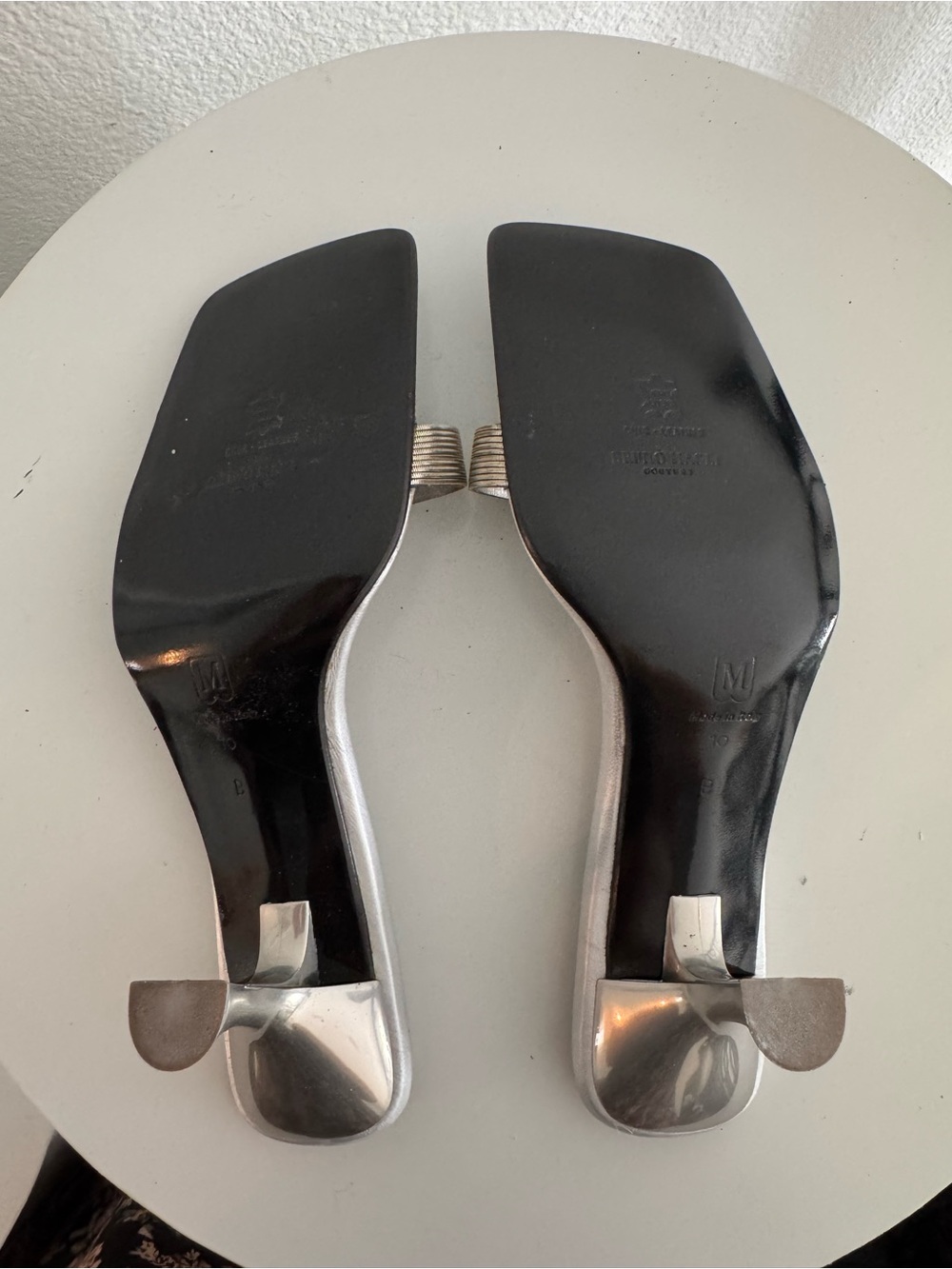 Bruno Magli Metallic Silver-Tone Strappy Square-Toe Slides - Picture 4 of 4
